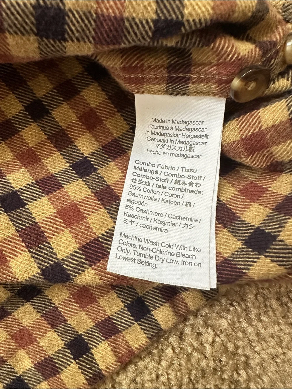J. Crew Men's Plaid Button-Up Shirt in Brown and Navy - Cotton/Cashmere Blend